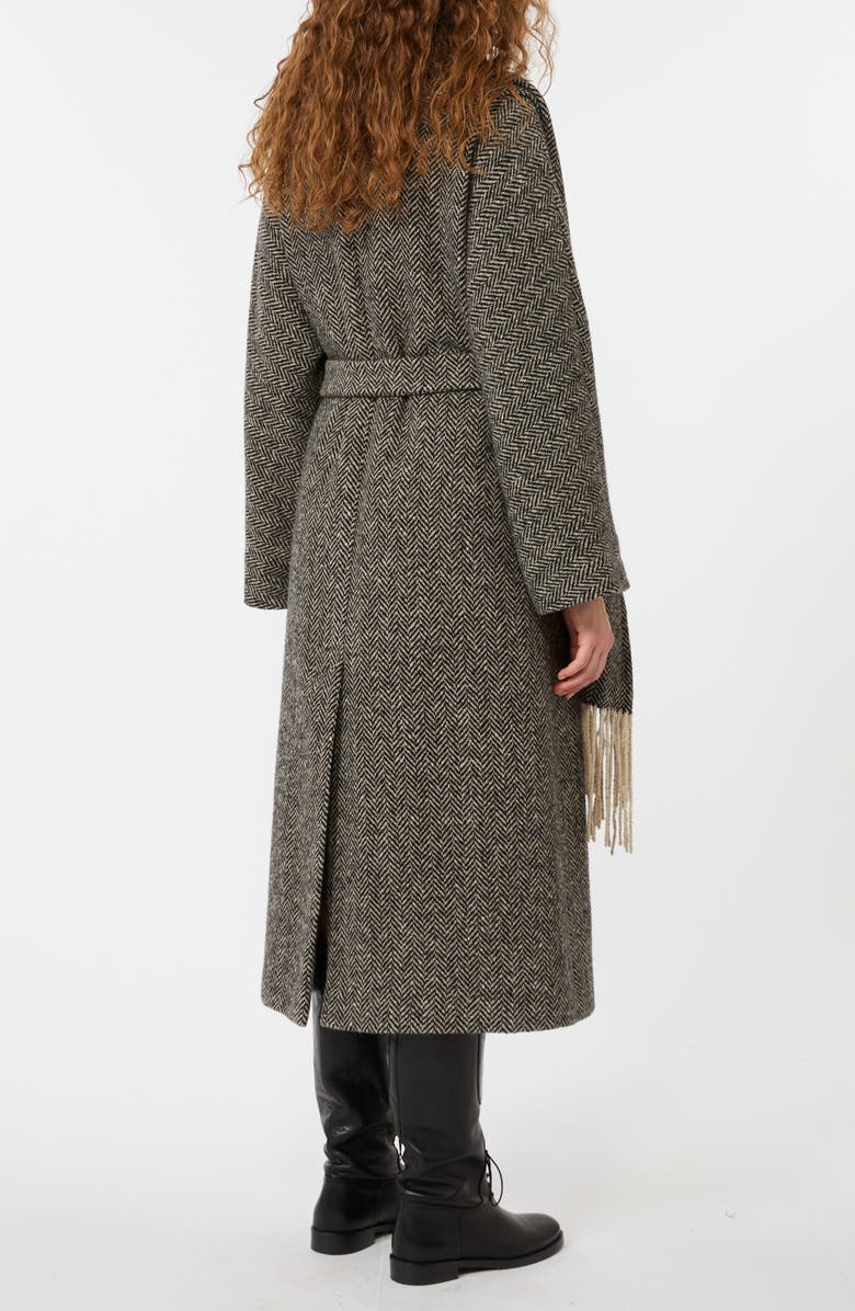 Weekend Max Mara Zenica Scarf Detail Herringbone Tweed Wool Blend Coat, Alternate, color, Black