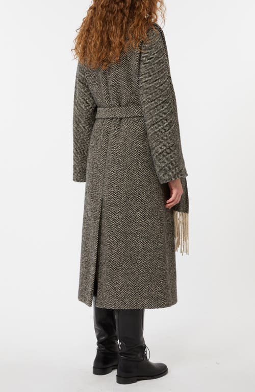 Weekend Max Mara Zenica Scarf Detail Herringbone Tweed Wool Blend Coat In Green