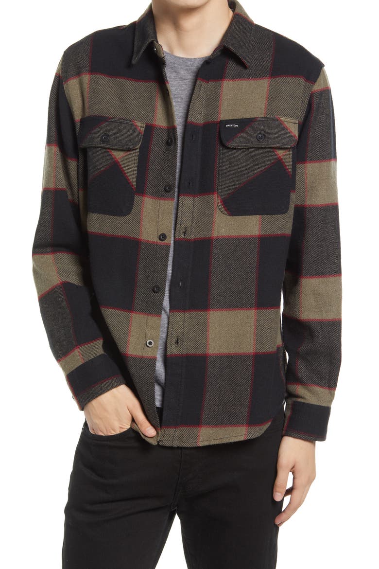 Bowery Regular Fit Plaid Flannel Button-Up Shirt, Main, color, HEATHER GREY/CHARCOAL