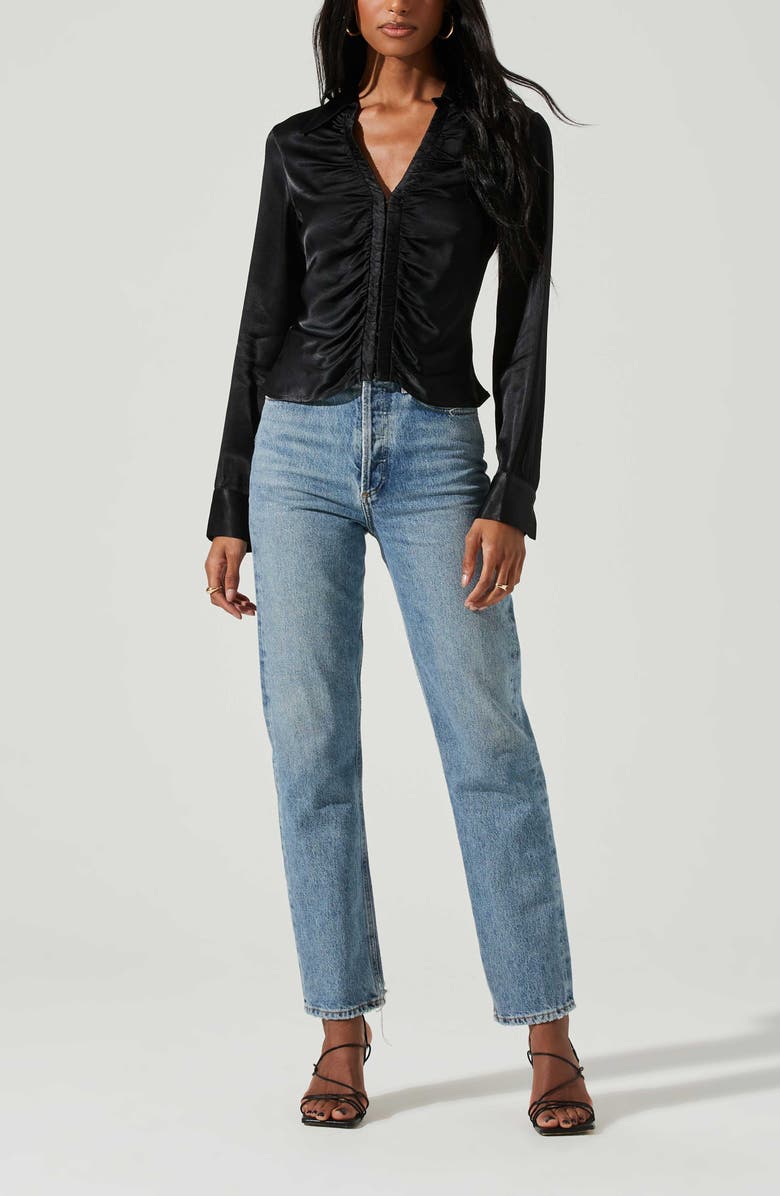 ASTR the Label Shannon Ruched Satin Blouse, Alternate, color,