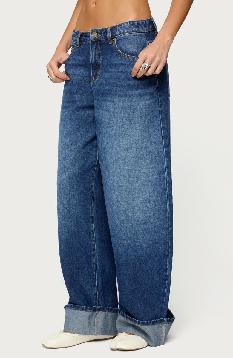 EDIKTED Kella Low Rise Baggy Cuffed Wide Leg Jeans, Alternate, color, Dark-Blue-Washed