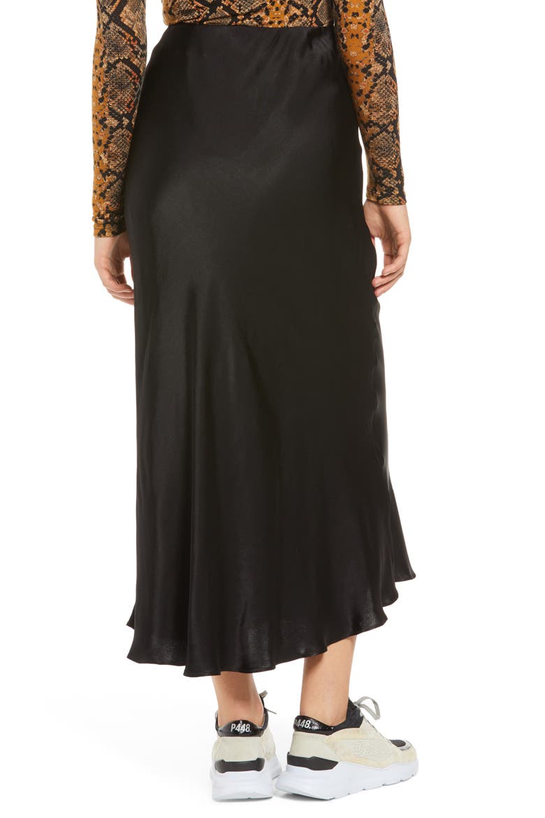 Bias Cut Satin Skirt, Alternate, color, BLACK