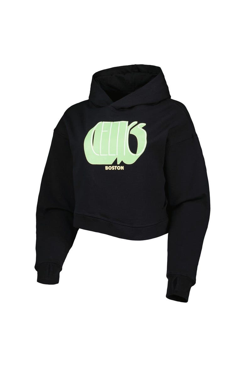 Women's Lusso Black Boston Celtics Layla World Tour Cropped Pullover Hoodie, Alternate, color, Black