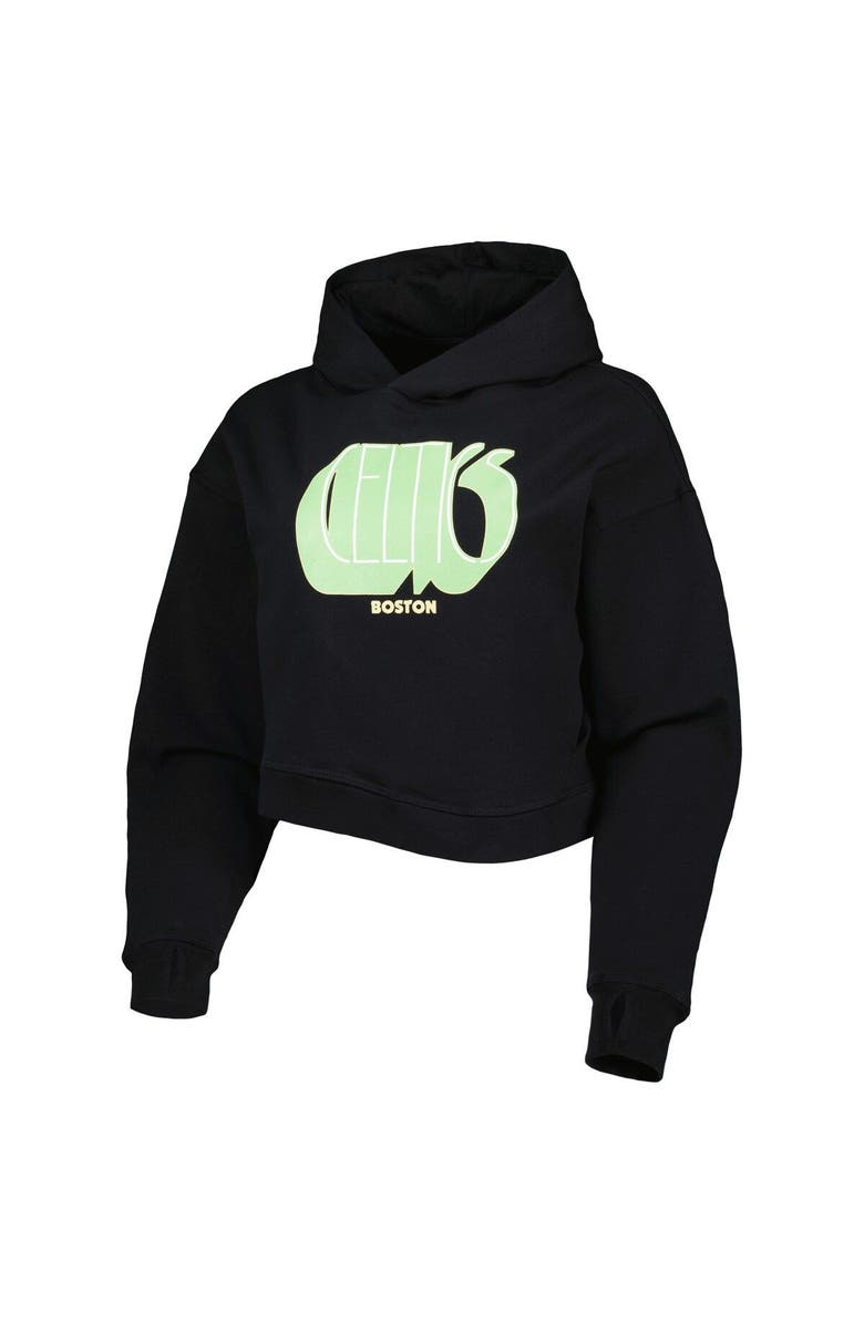 LUSSO Women's Lusso Black Boston Celtics Layla World Tour Cropped Pullover Hoodie, Alternate, color, Black