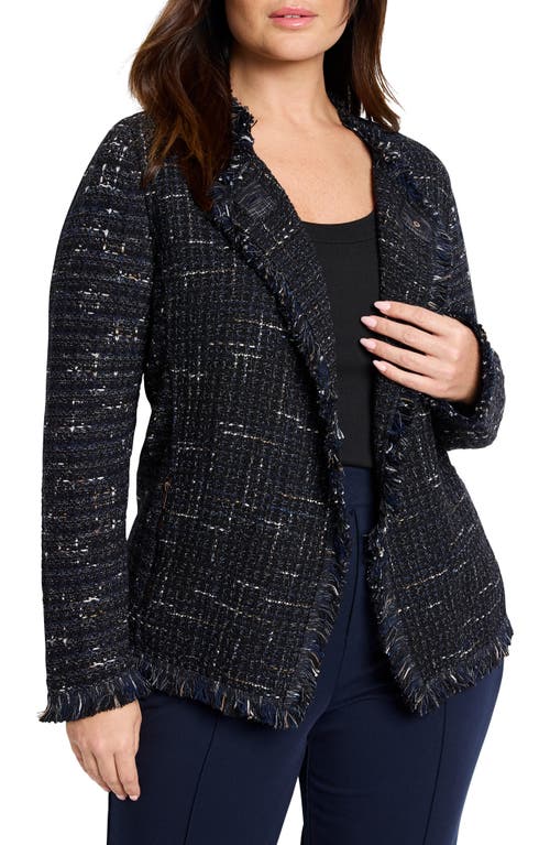Nic + Zoe Plus Nightfall Fringe Mix Knit Jacket In Black Indigo