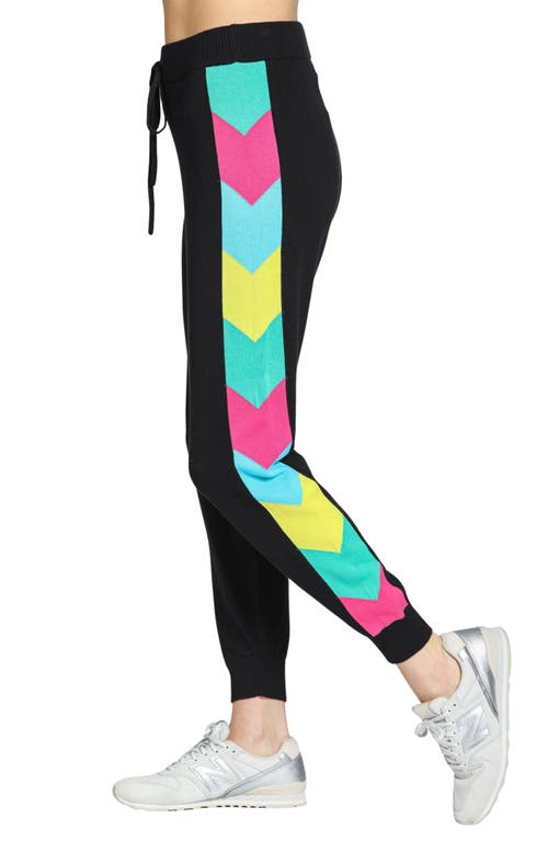Apny Colorful Side Stripe High Waist Joggers In Black Multi