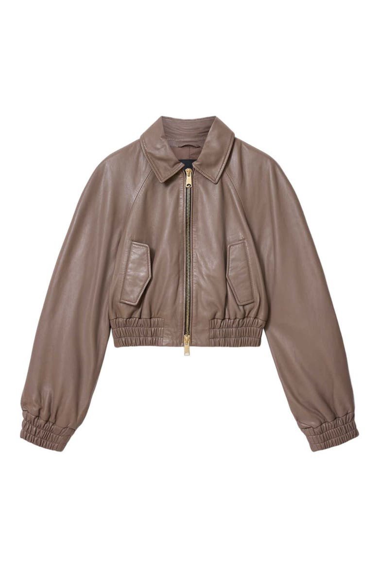 Anouk Leather Crop Bomber Jacket, Alternate, color, MOLE BROWN
