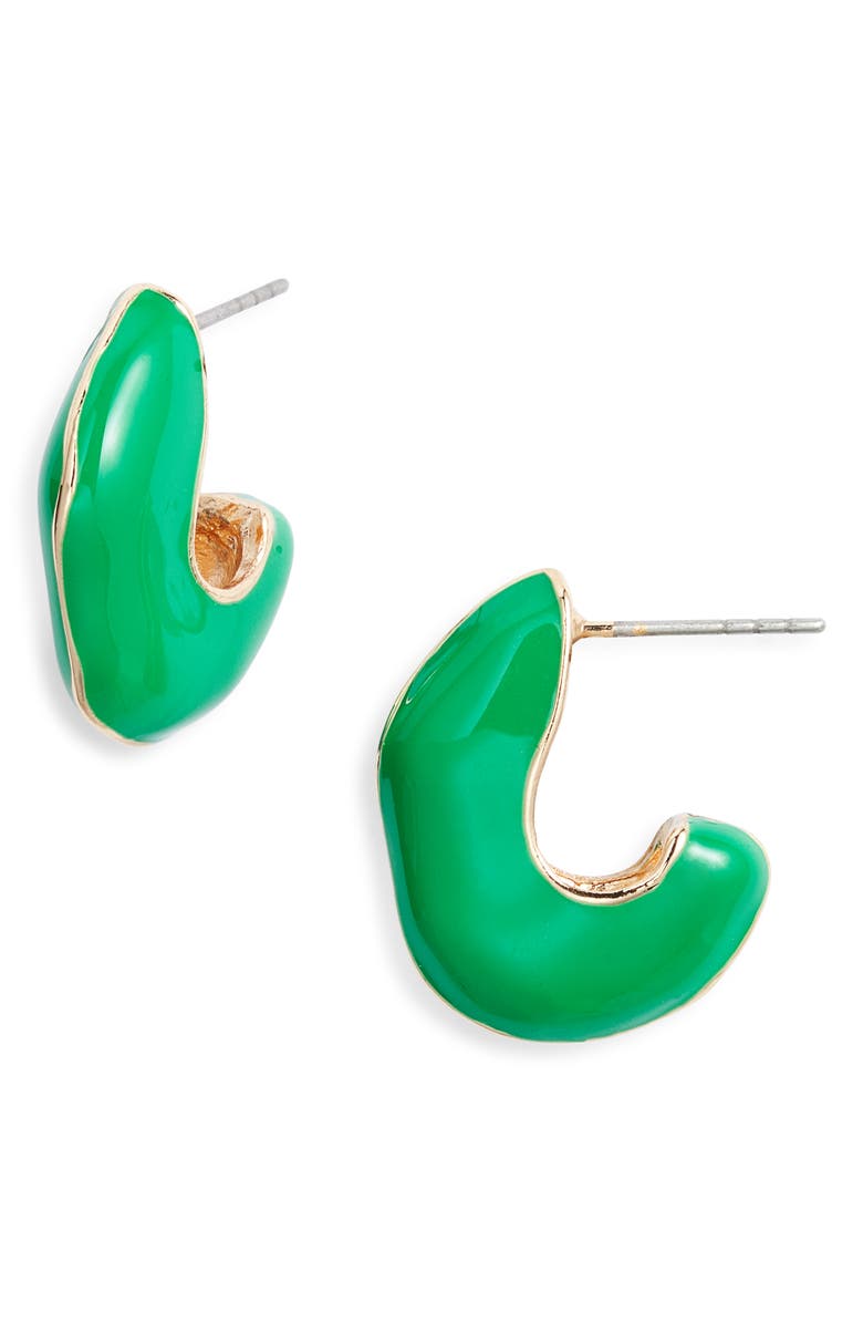 Open Edit Chubby Enamel Hoop Earrings, Main, color, Green- Gold