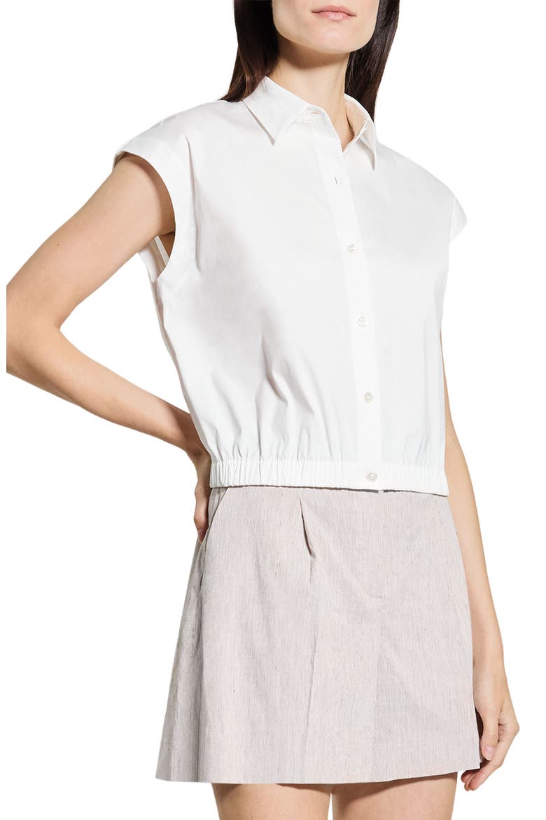 Elastic Hem Cap Sleeve Button-Up Shirt, Alternate, color, WHITE