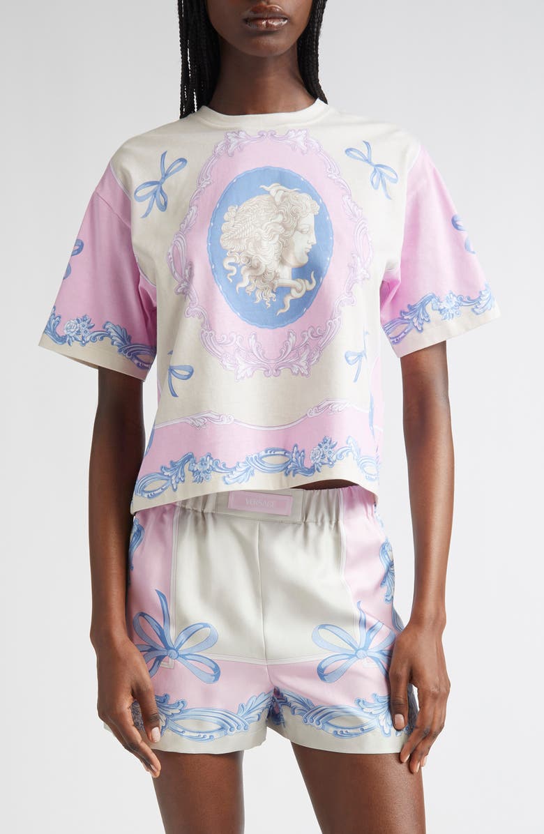 Versace Medusa Cameo Crop Graphic T-Shirt, Main, color, 