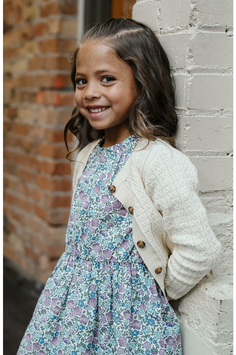 Girls' Organic Ruffle Edge Puff Sleeve Dress, Toddler, Alternate, color, Heather Fields Floral