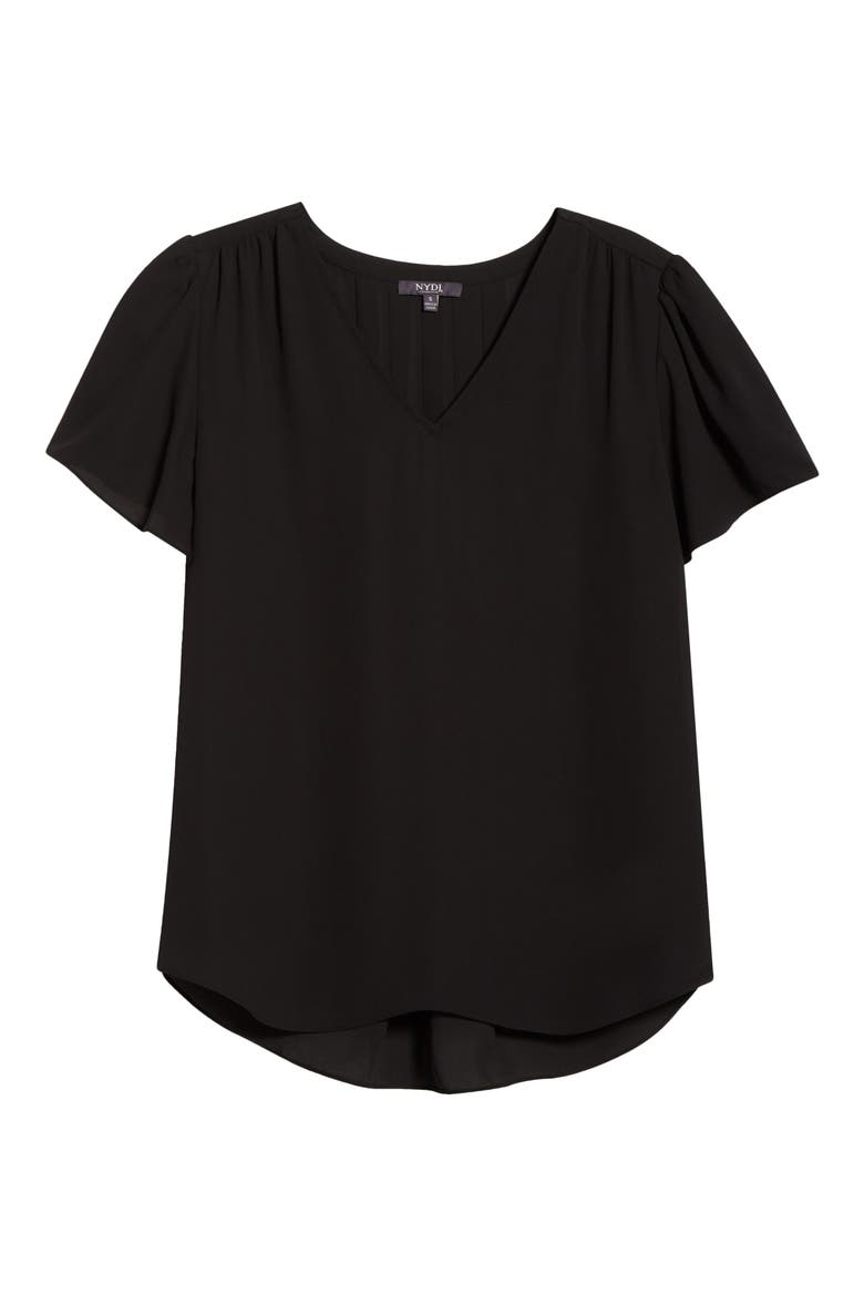 Pleated Back Flutter Sleeve Top, Alternate, color, BLACK