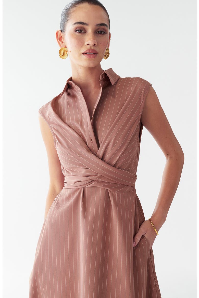 Gaia Midi Dress, Alternate, color, Pink Pinstripe