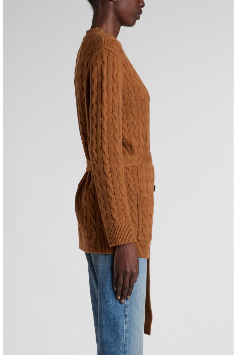 Belted Cable Stitch Cashmere Cardigan, Alternate, color, BROWN