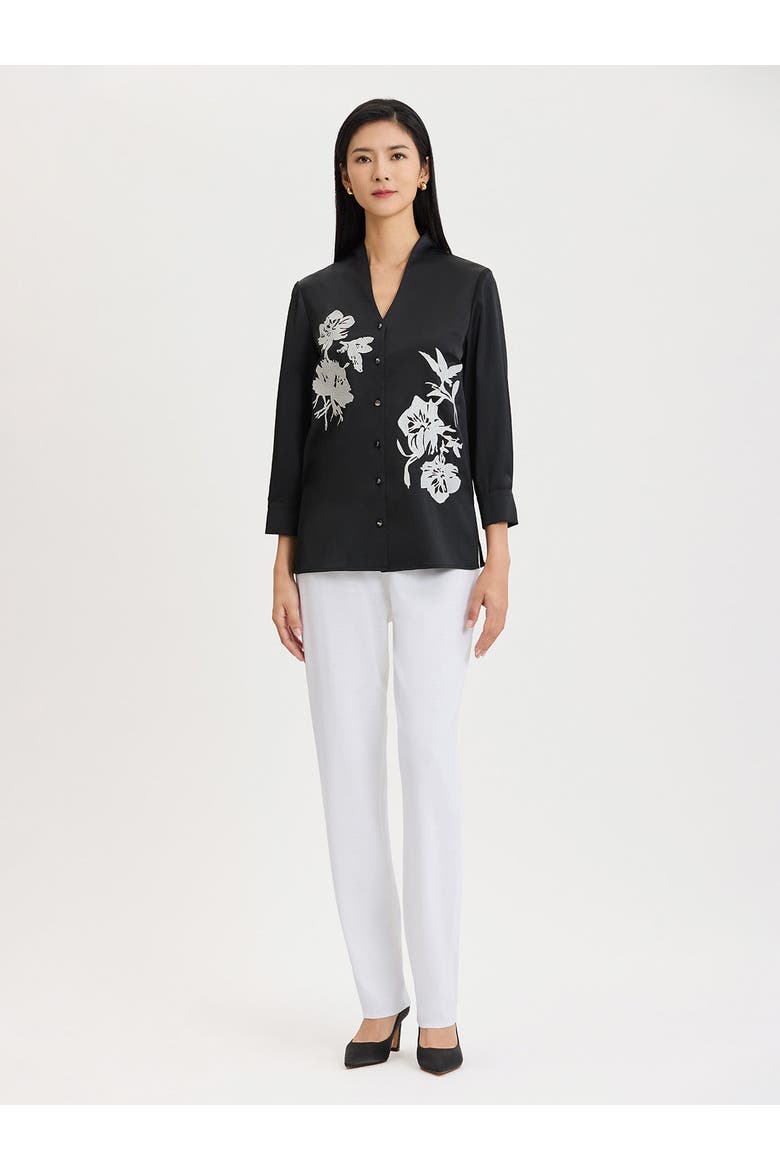 Embroidered Crepe de Chine Blouse, Main, color, Black/New Ivory