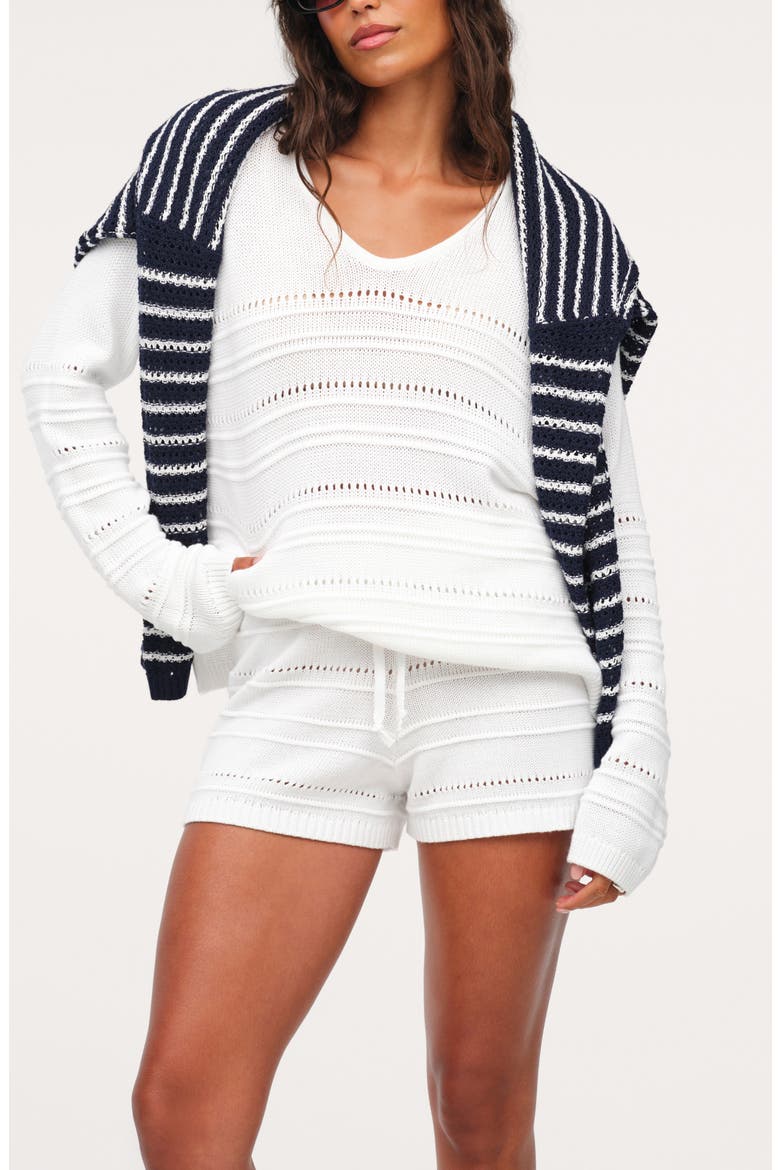 Marine V-Neck Cotton Sweater, Alternate, color, WHITE