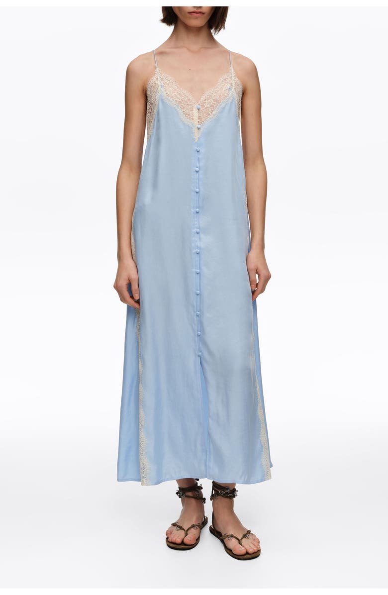 Bimba y Lola Light Slip Dress With Contrast Lace Trim, Main, color, Light Blue