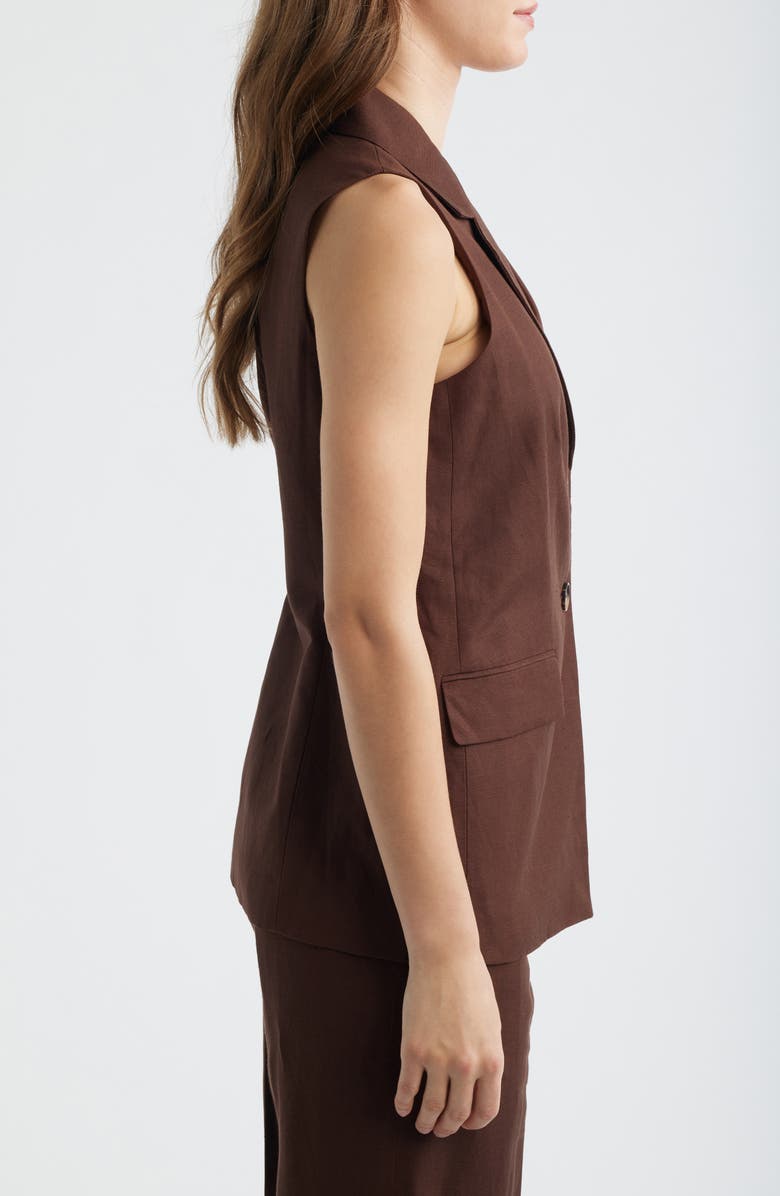 Anne Klein Two-Button Linen Blend Vest, Alternate, color, Dark Chocolate