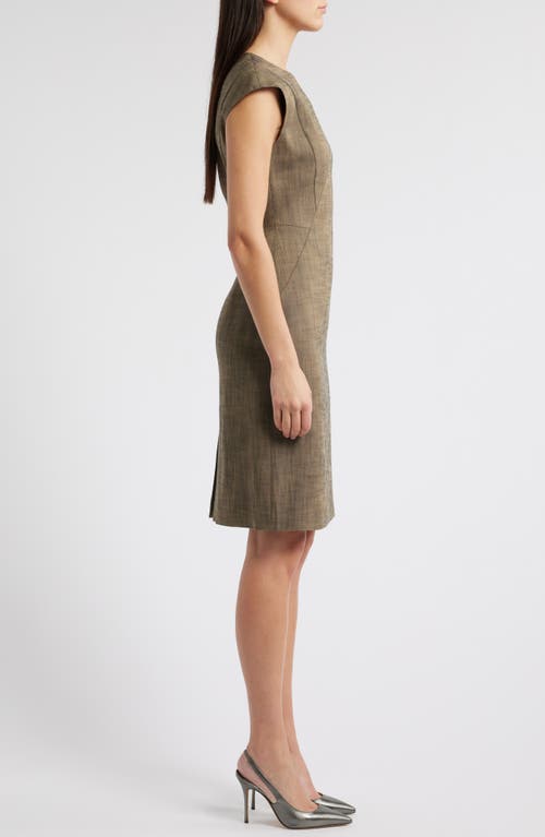 Hugo Boss Cap-sleeve Dress In Melange Stretch Sharkskin In Brown