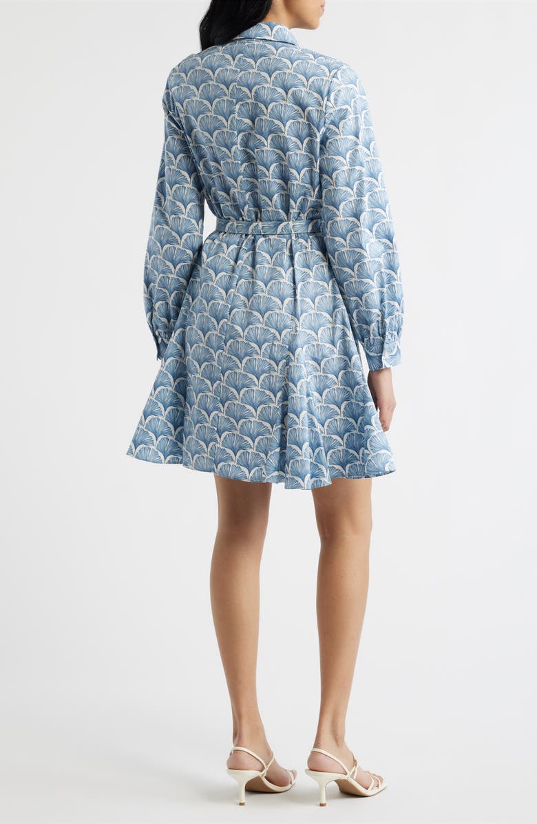 CeCe Fan Print Belted Button-Up Shirtdress, Alternate, color, Ivory Multi