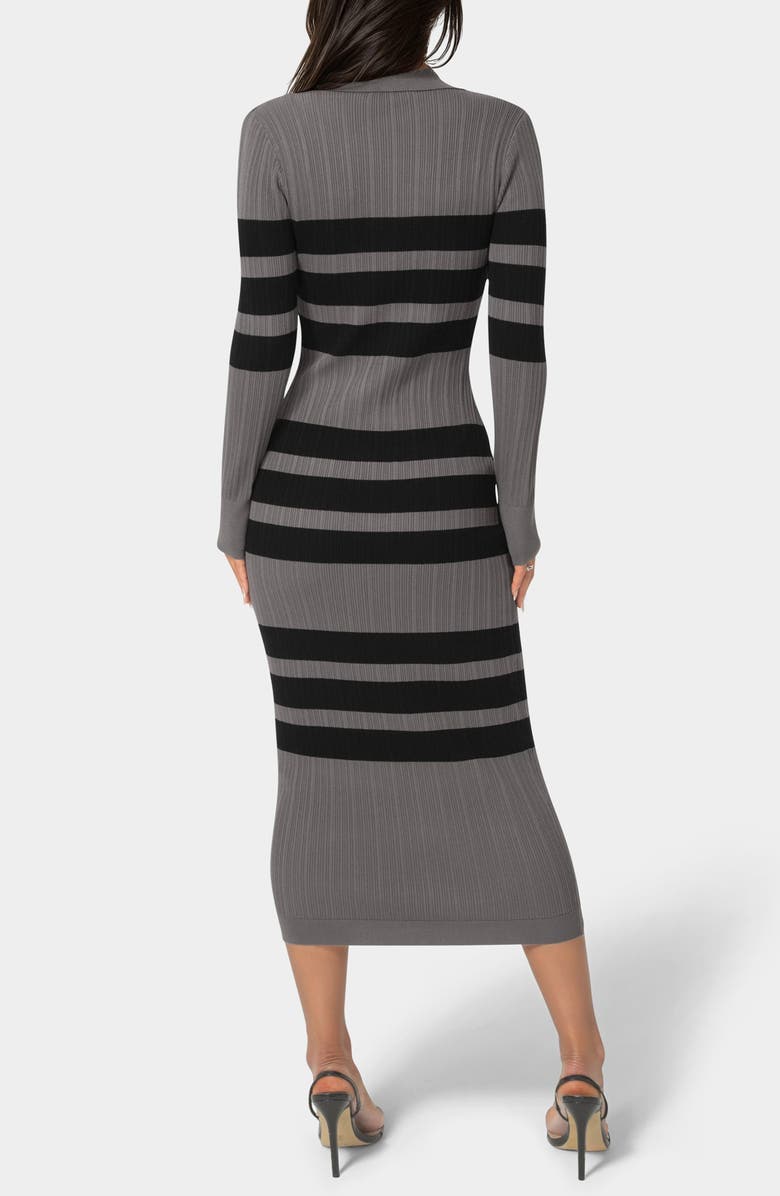 bebe Collared Long Sleeve Sweater Dress, Alternate, color, Charcoal/ Black