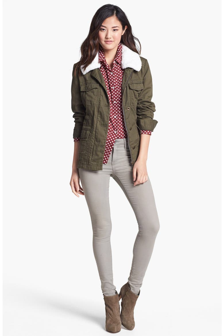 Removable Faux Shearling Collar Utility Jacket, Alternate, color, OLIVE TUSCAN