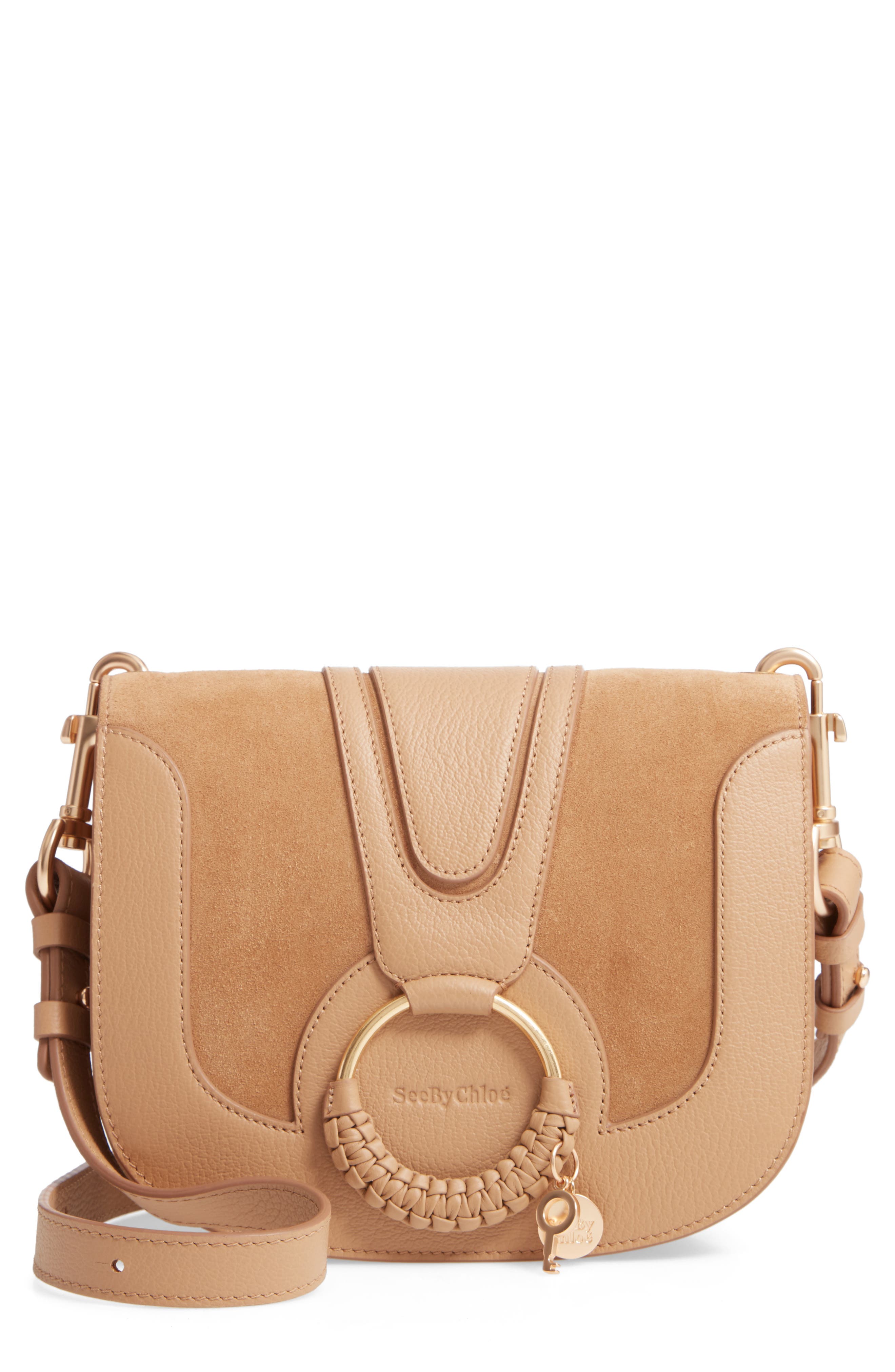 Hana Suede & Leather Shoulder Bag, Main, color, COCONUT BROWN