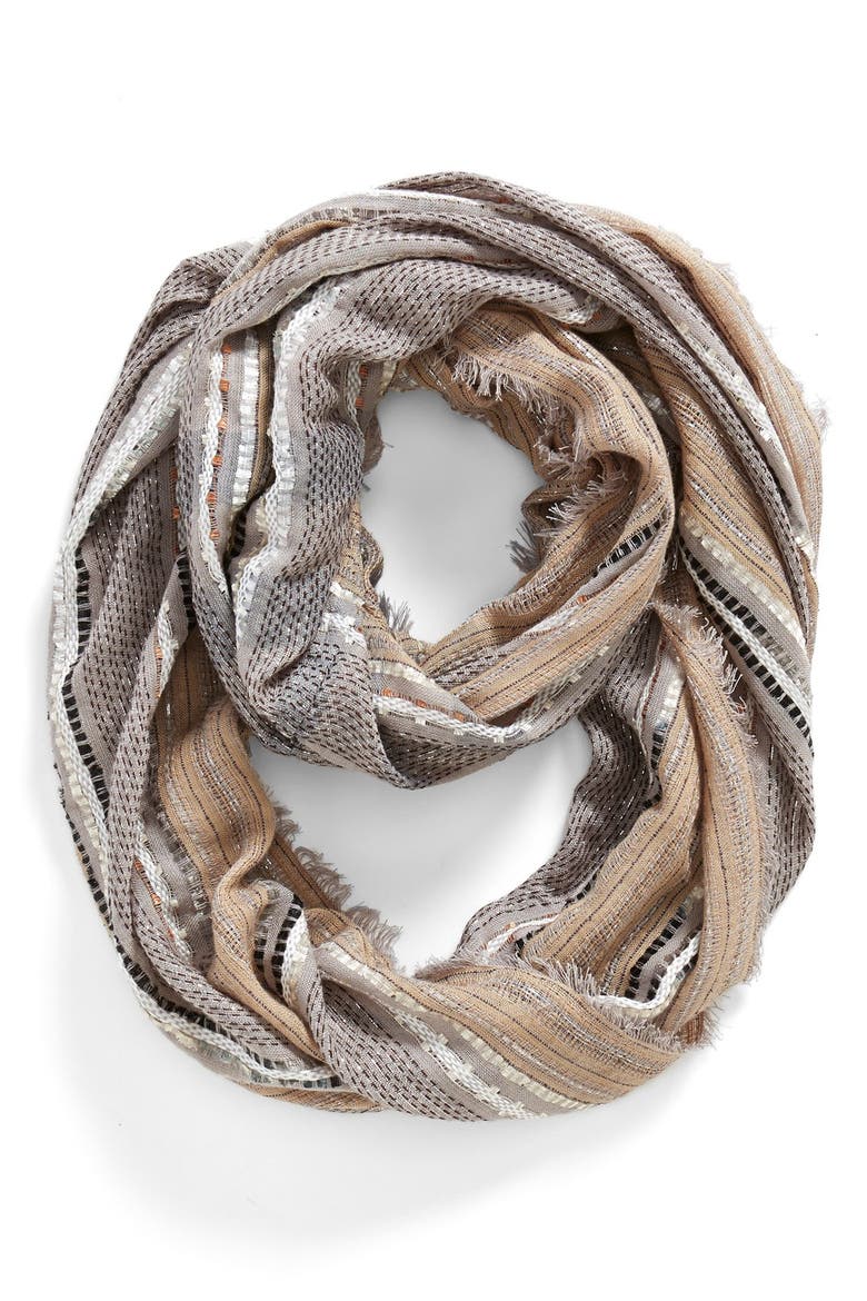 Metallic Plaid Infinity Scarf, Main, color, TAUPE/ GREY