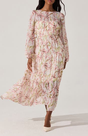 ASTR the Label Floral Long Sleeve Tiered Dress in Pink Floral at Nordstrom Rack, Size X-Small
