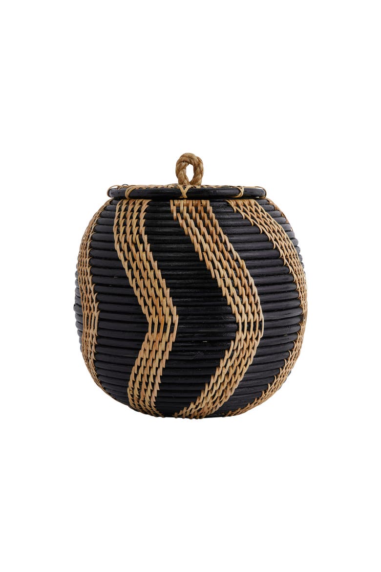 Decorative Handwoven Rattan Storage Basket Storage with Lid, Natural and Black, Alternate, color, Black