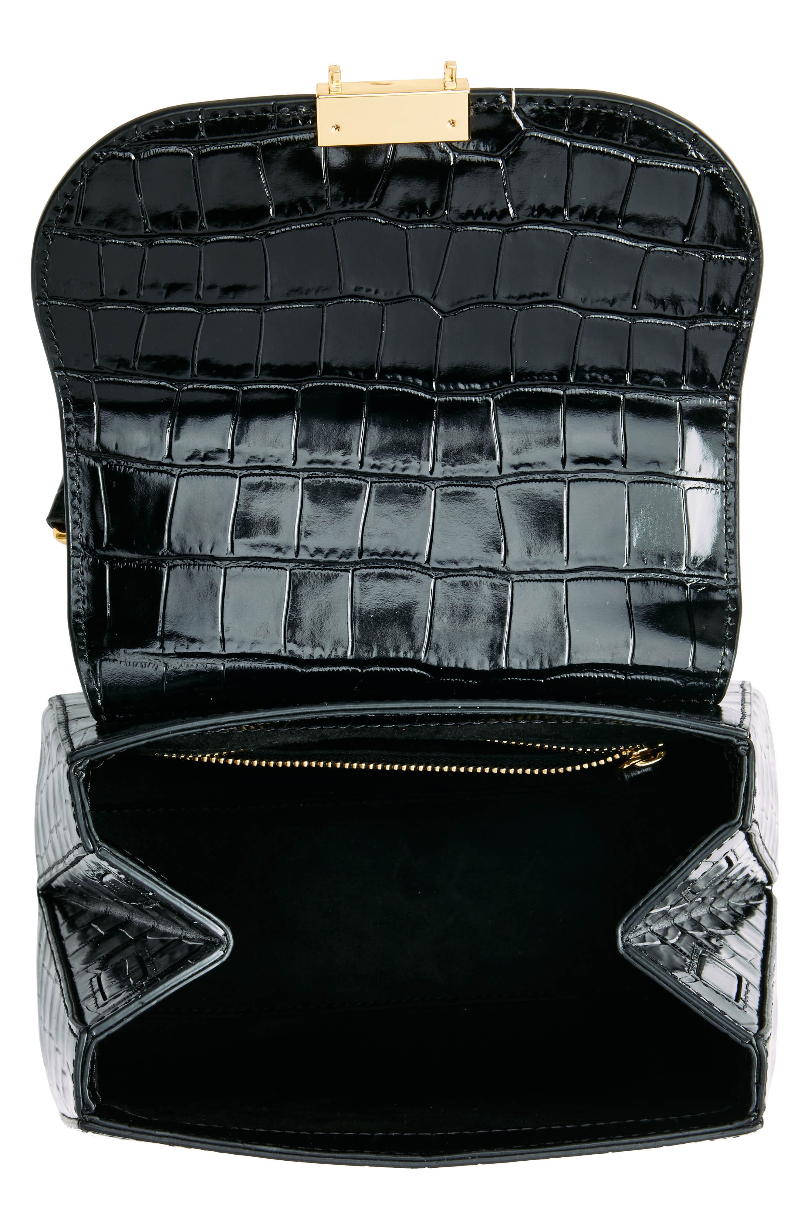 Veronica Beard Crest Croc Embossed Leather Top Handle Bag, Alternate, color, 