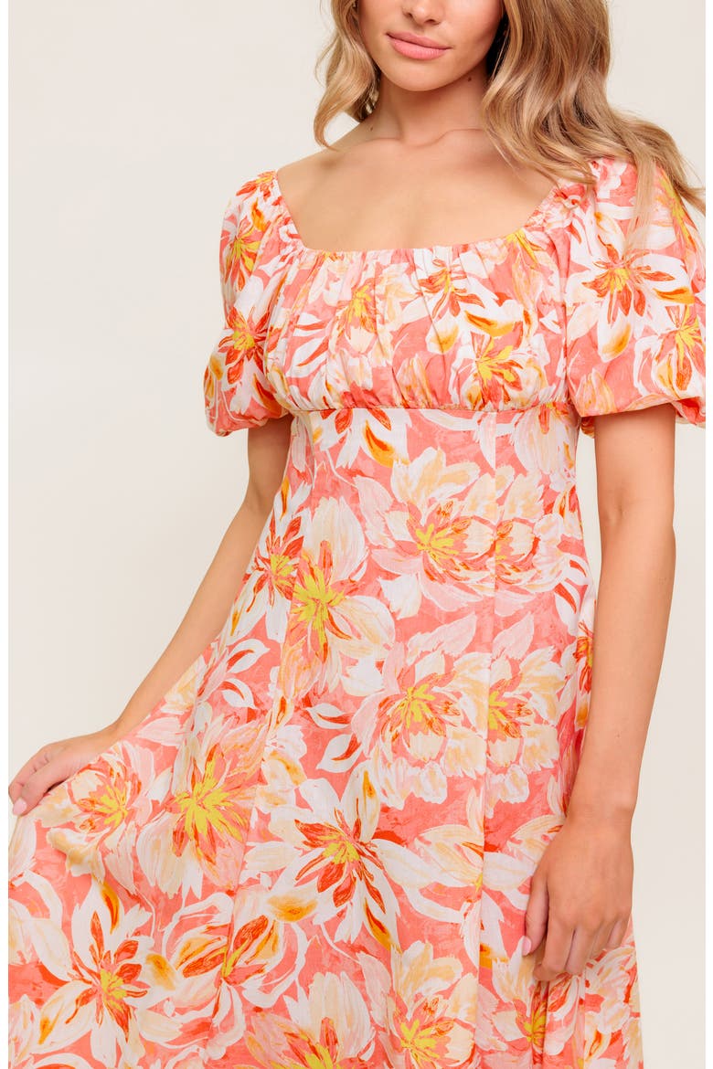 Print Midi Dress, Alternate, color, CORAL