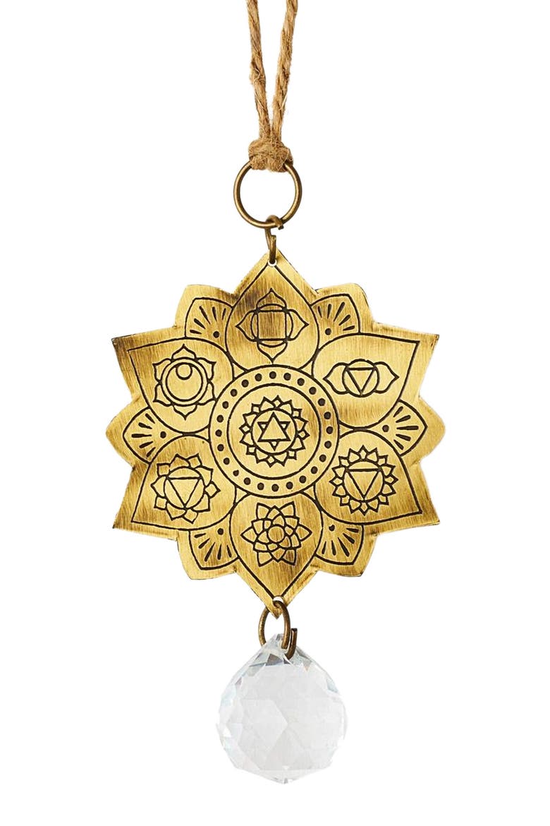 Surya Lotus Engraved Brass Suncatcher, Main, color, Gold