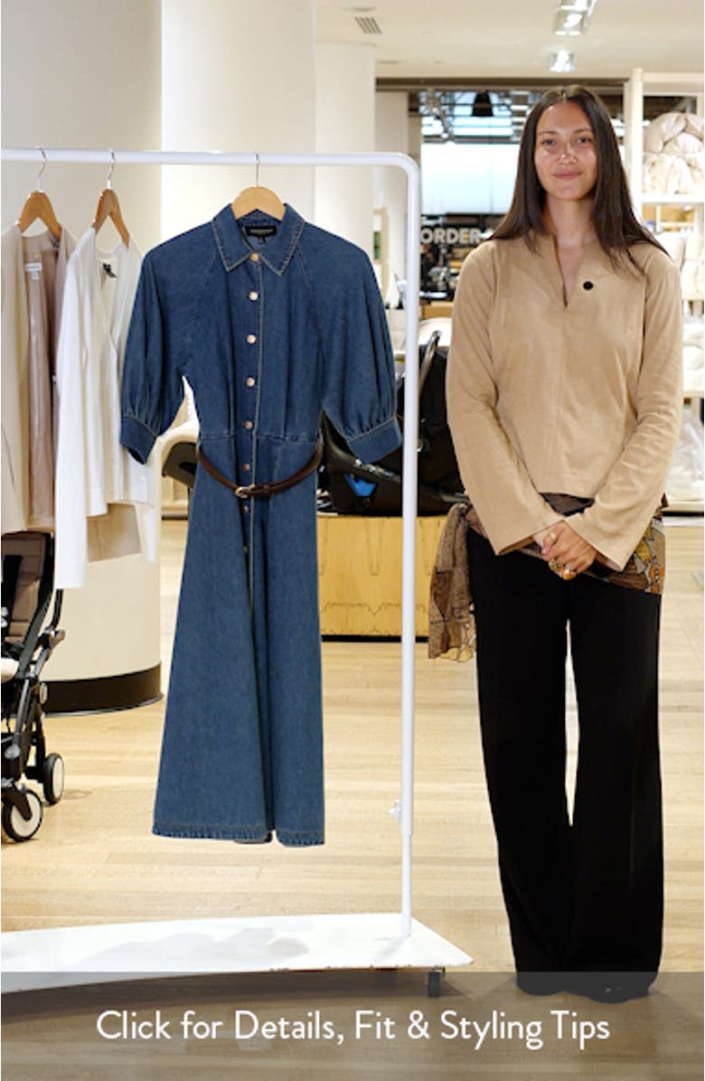 Puff Sleeve Denim Midi Shirtdress, sales video thumbnail