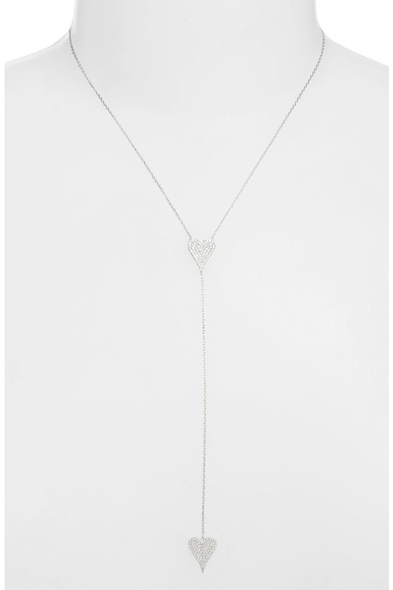 Double Pavé Heart Y-Necklace, Alternate, color, SILVER/ WHITE