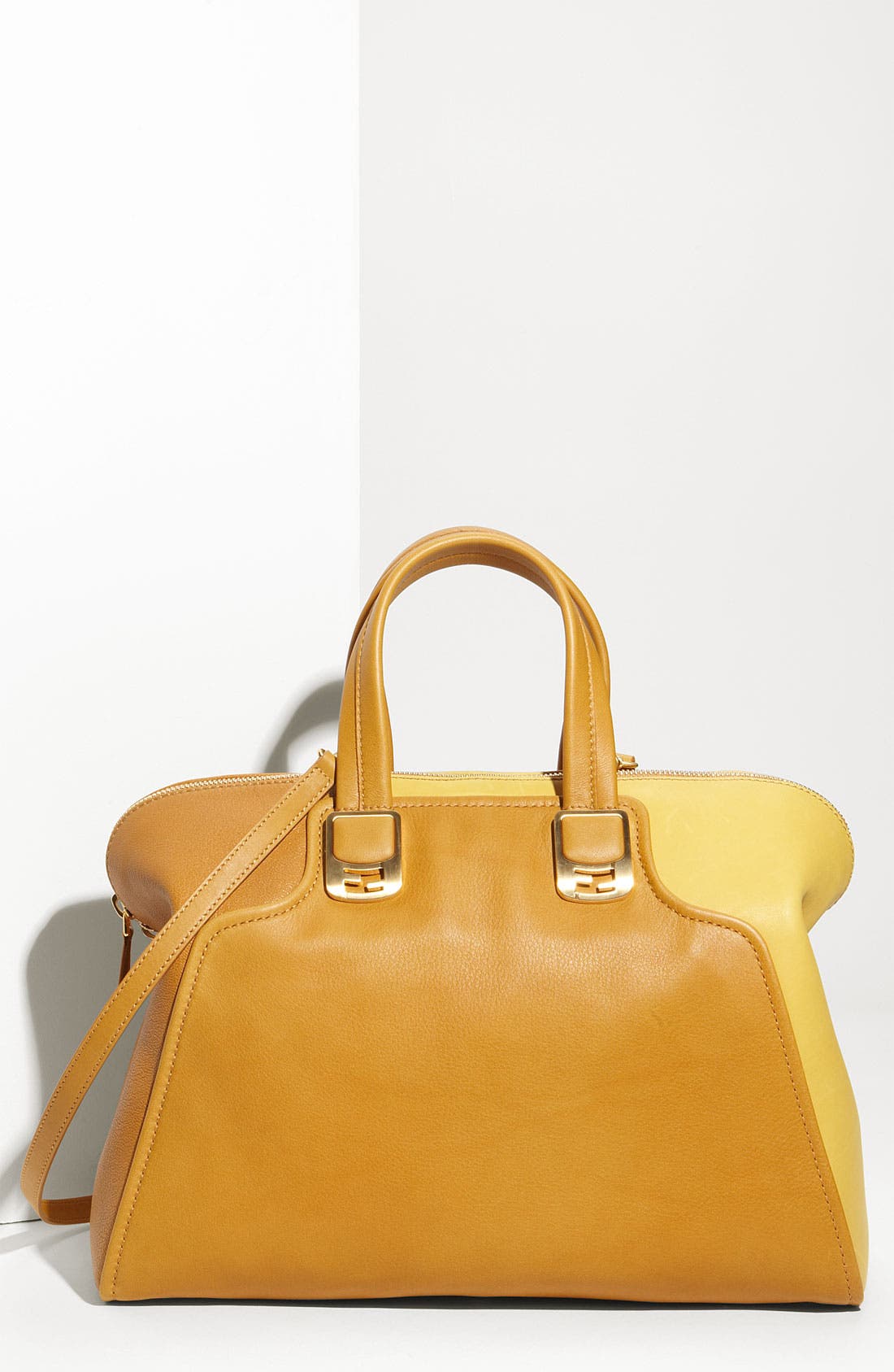 'Chameleon Colorblock' Calfskin Leather Top Zip Tote, Main, color, BRUSHED GOLD