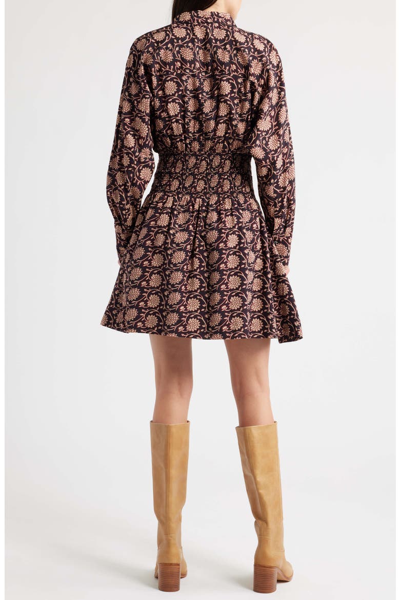 Shirred Floral Mini Shirtdress, Alternate, color, DARK CAROB