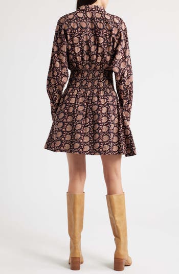 Shirred Floral Mini Shirtdress