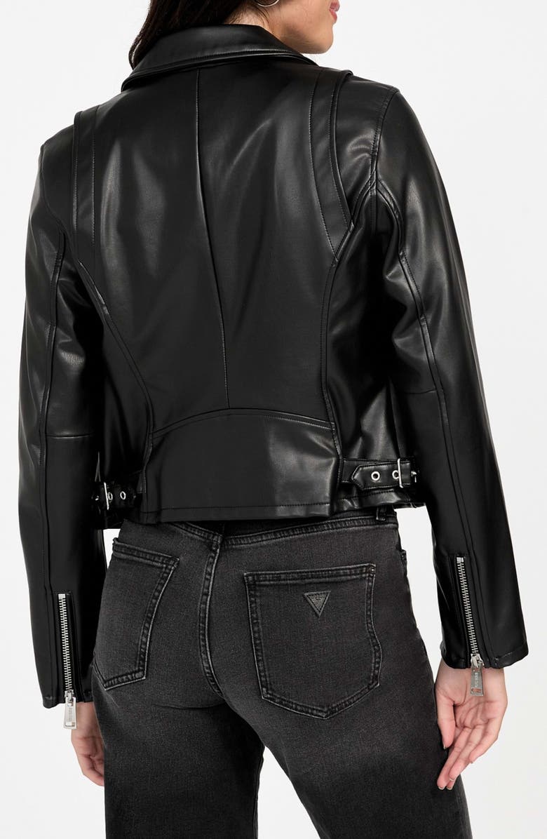 GUESS Miko Faux Leather Moto Jacket, Alternate, color, Black