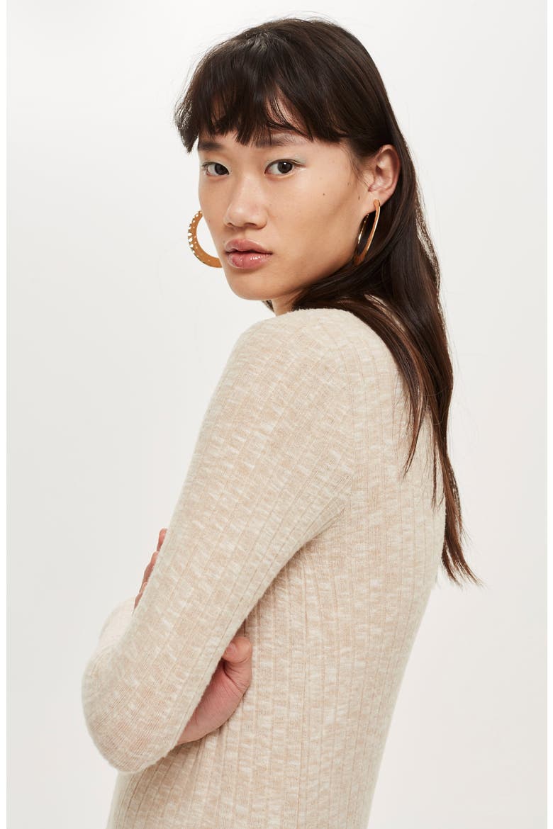 Rib Knit Midi Dress, Alternate, color, CREAM