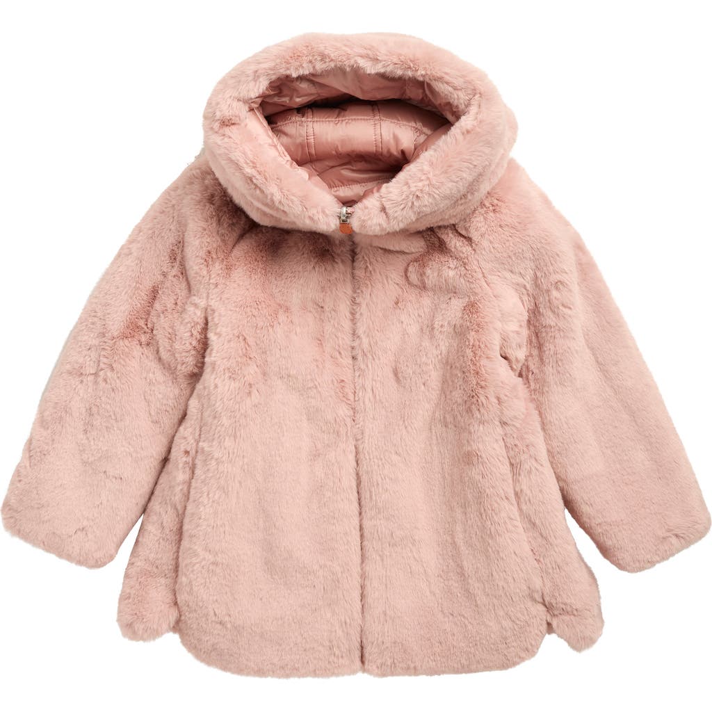Save The Duck Kids' Floral Faux Fur Hooded Jacket In Pink
