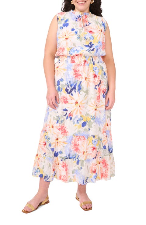 Floral Tiered Smocked Waist Maxi Dress (Plus)