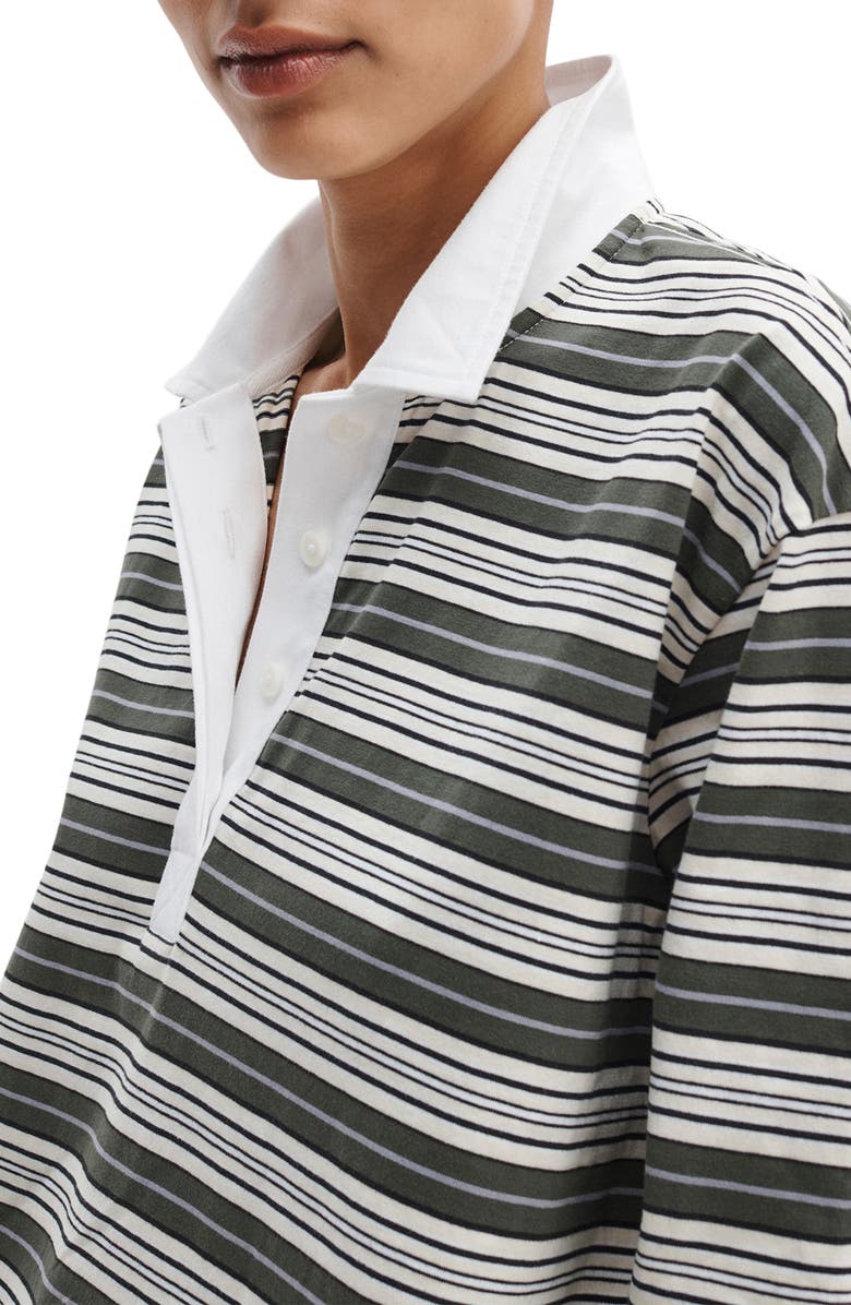 rag & bone Kelly Stripe Long Sleeve Cotton Polo, Alternate, color, Green Multi