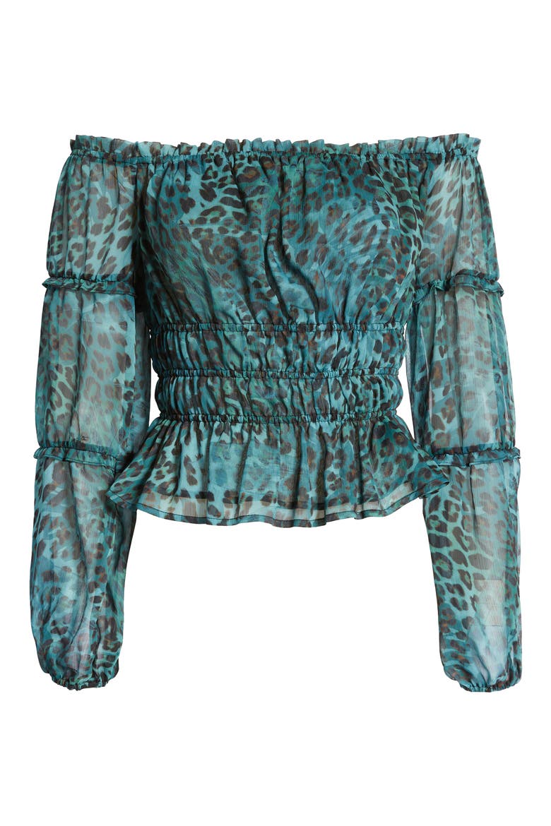 Off the Shoulder Top, Alternate, color, GHOST LEAF LEOPARD PRINT