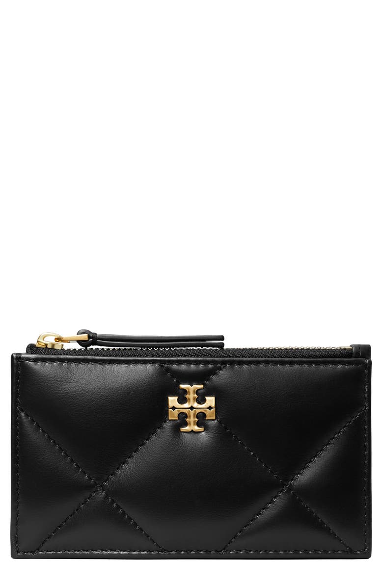 Tory Burch Kira Diamond Quilted Leather Zip Card Case, Main, color,