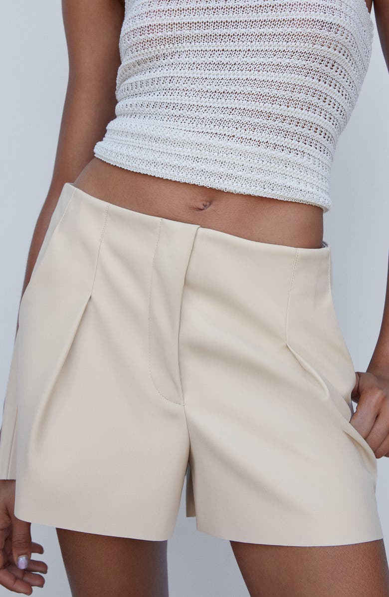 MANGO Pleated Faux Leather Shorts, Alternate, color, 