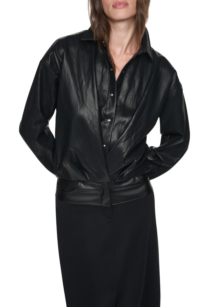 Faux Leather Shirt Jacket, Main, color, BLACK