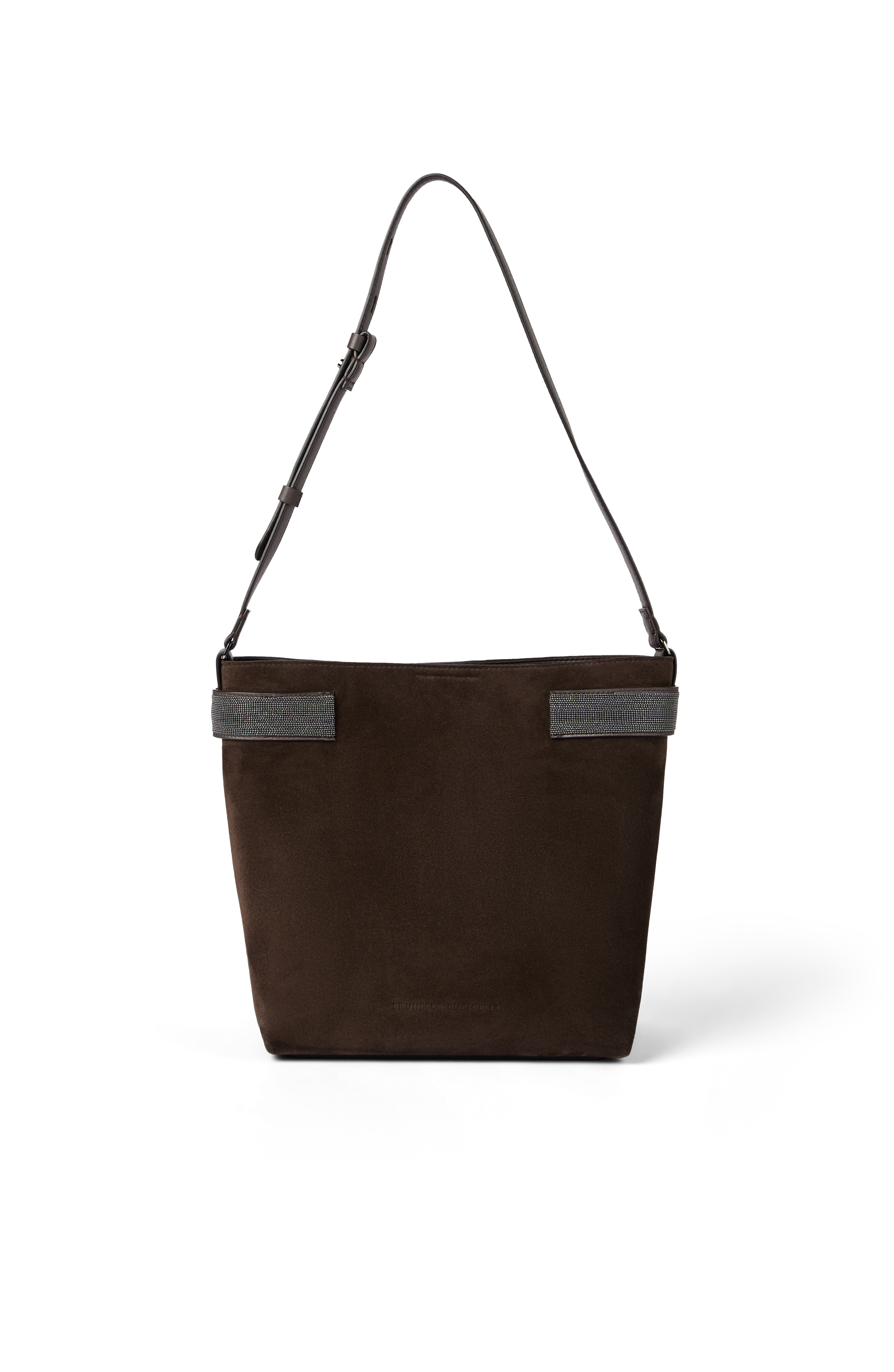 Brunello Cucinelli Suede essence bucket bag, Main, color, Pine Cone Brown