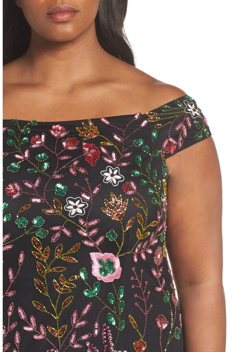 Embellished Off the Shoulder Sheath Dress, Alternate, color, BLACK MULTI