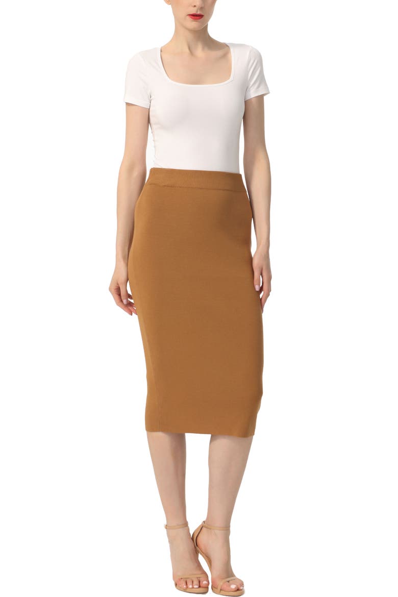 Women's Knit Pencil Skirt, Alternate, color, Mustard